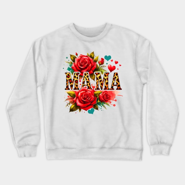 Red Rose Leopard Mama Crewneck Sweatshirt by Queen of the Minivan